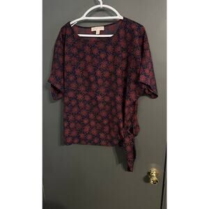 Michael Kors navy and rust blouse with cute knotted side M